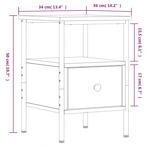 Table de chevet chêne fumé 34x36x50 cm bois d'ingénierie