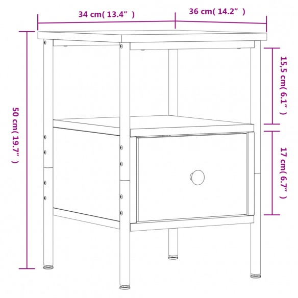 Table de chevet chêne marron 34x36x50 cm bois d'ingénierie