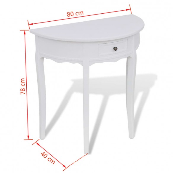 Table console avec tiroir Demi-ronde Blanc