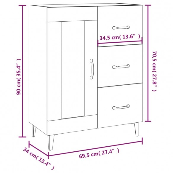 Buffet gris béton 69,5x34x90 cm bois d'ingénierie