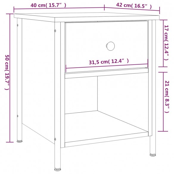 Table de chevet chêne marron 40x42x50 cm bois d'ingénierie