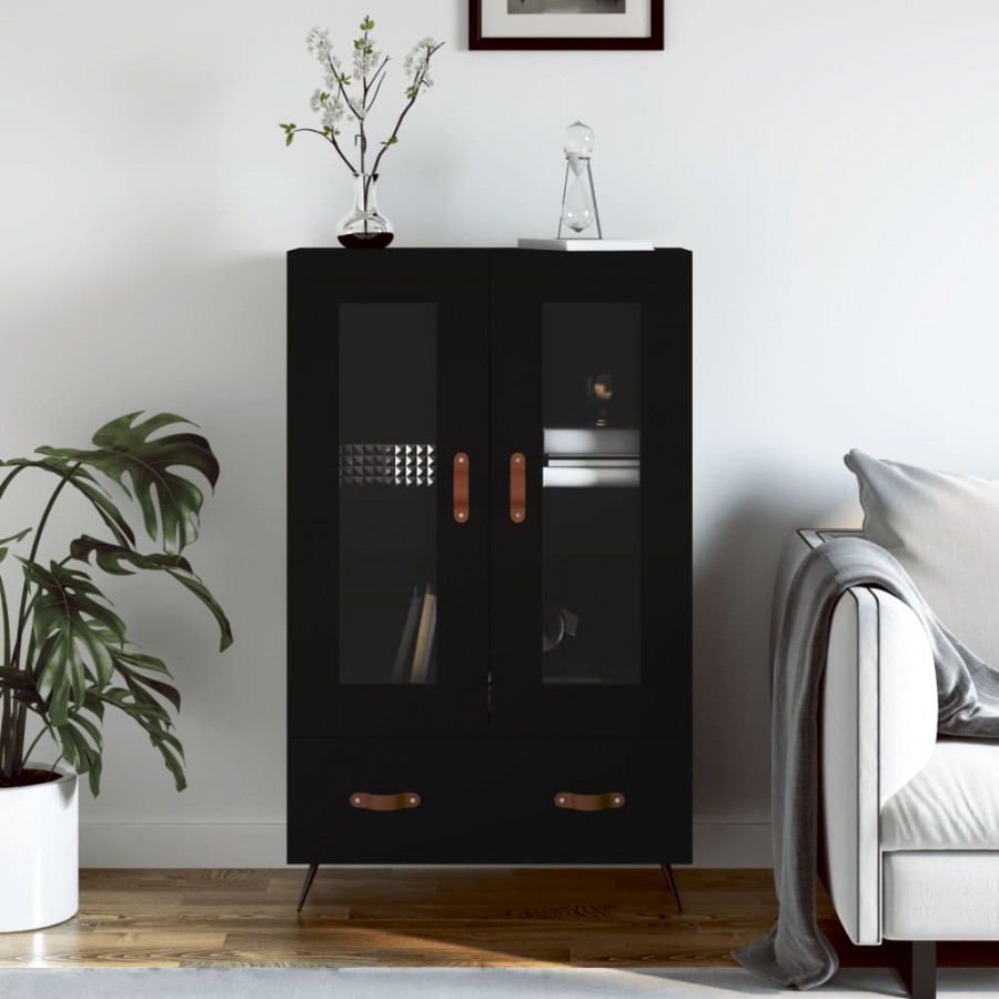 Buffet haut noir 69,5x31x115 cm bois d'ingénierie