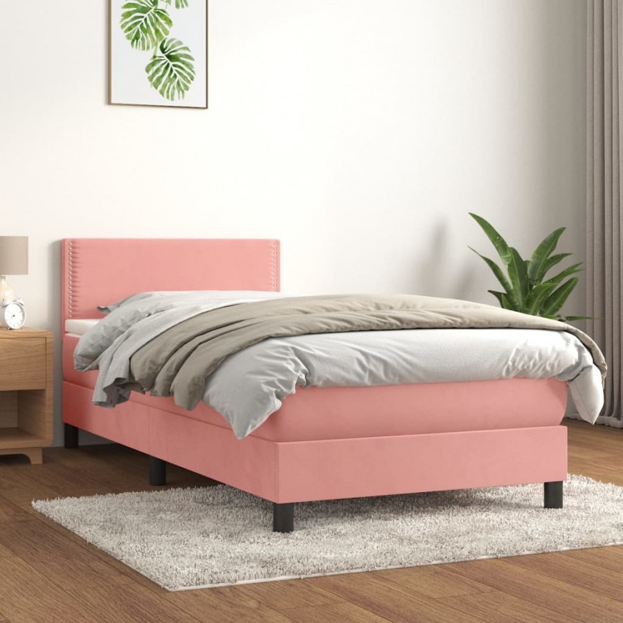 Cadre de lit avec matelas Rose 90x190 cm Velours