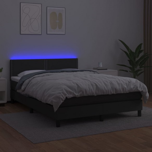 Sommier à lattes de lit avec matelas et LED Noir 140x200cm