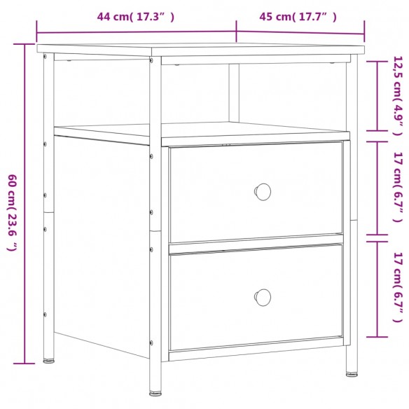 Table de chevet chêne fumé 44x45x60 cm bois d'ingénierie