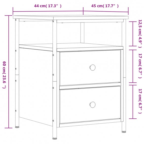 Table de chevet chêne marron 44x45x60 cm bois d'ingénierie