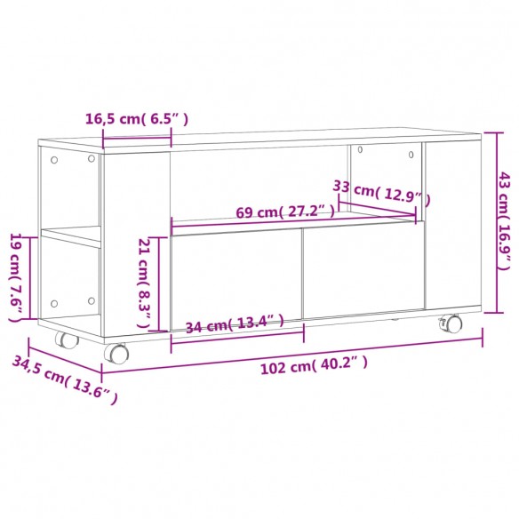 Meuble TV blanc 102x34,5x43 cm bois d'ingénierie