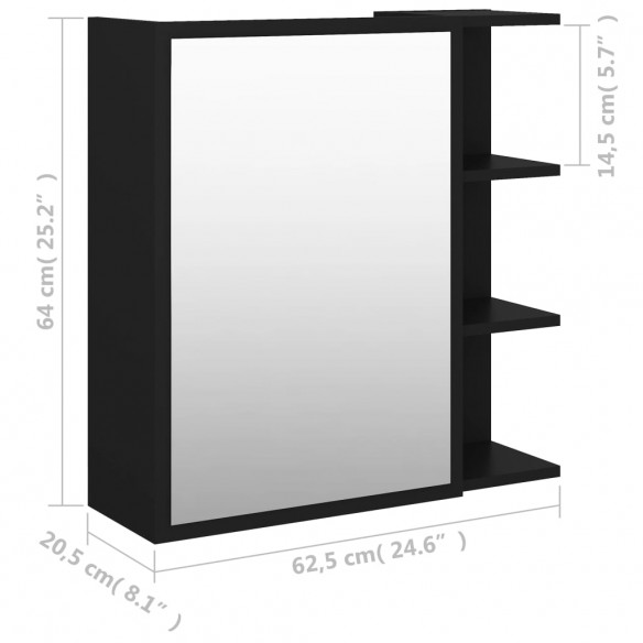 Armoire à miroir de salle de bain Noir 62,5x20,5x64cm Aggloméré