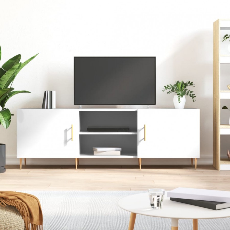 Meuble TV blanc brillant 150x30x50 cm bois d'ingénierie