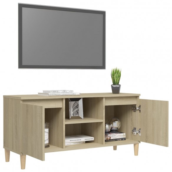 Meuble TV avec pieds en bois massif Chêne sonoma 103,5x35x50 cm