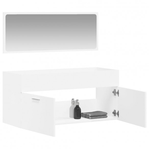 Armoire de salle de bain avec miroir blanc bois d'ingénierie