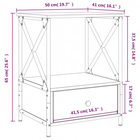 Table de chevet chêne marron 50x41x65 cm bois d'ingénierie