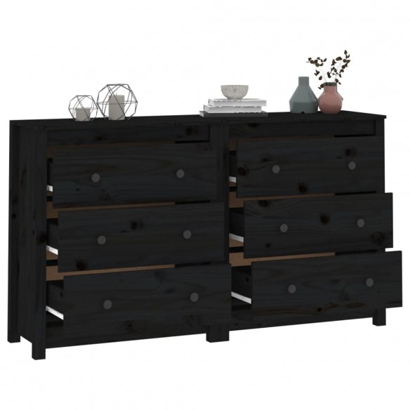 Buffet Noir 140x35x80 cm Bois massif de pin