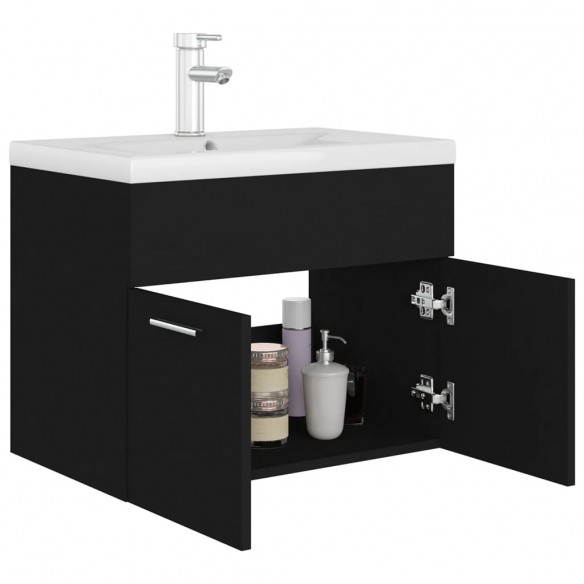 Armoire d'évier avec lavabo intégré Noir Aggloméré