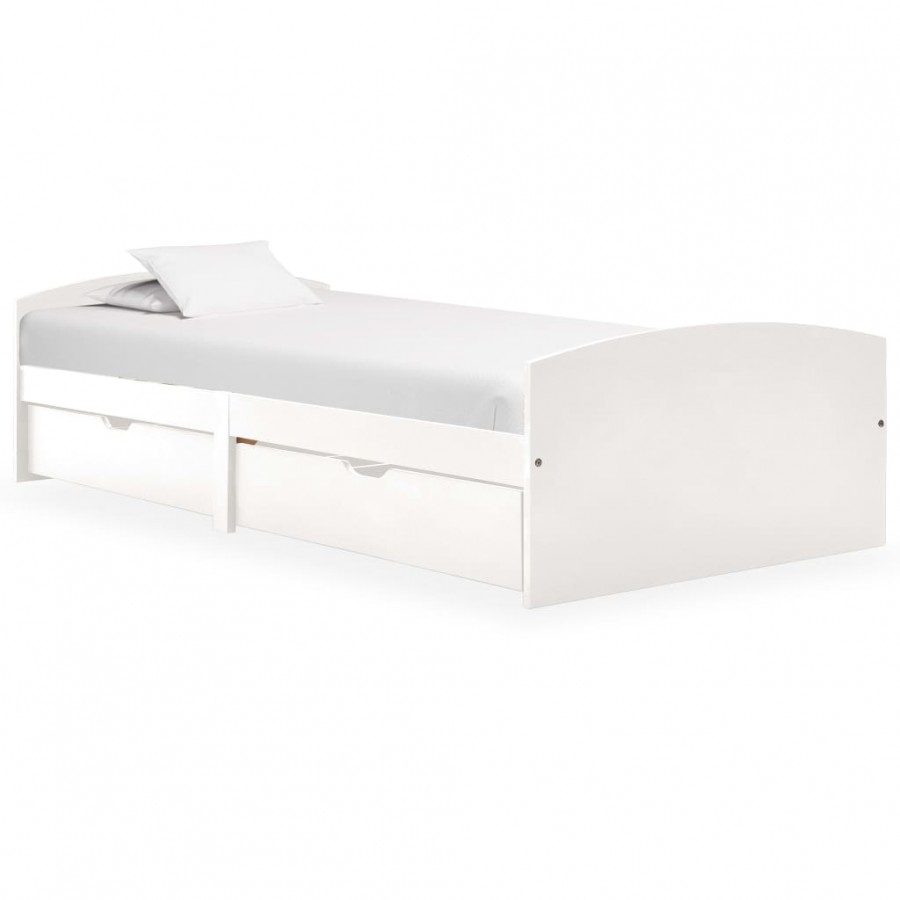 Cadre de lit avec 2 tiroirs blanc bois de pin massif 90x200 cm