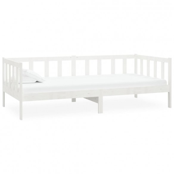 Lit de repos avec matelas 90x200 cm Blanc Bois de pin massif