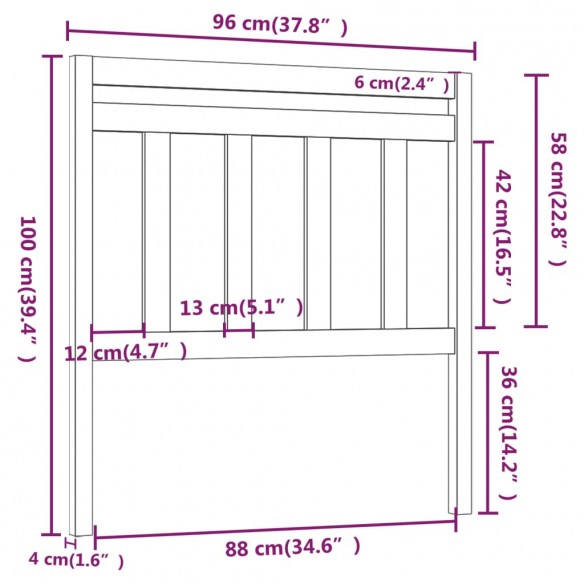 Tête de lit 96x4x100 cm Bois massif de pin