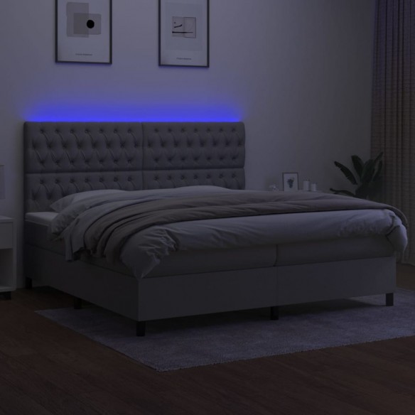 Sommier à lattes de lit et matelas et LED Gris clair 200x200 cm