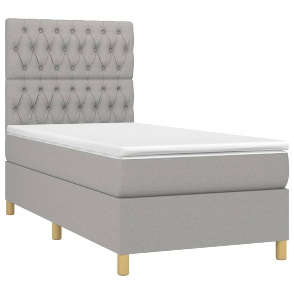 Cadre de lit avec matelas Gris clair 100x200cm Tissu