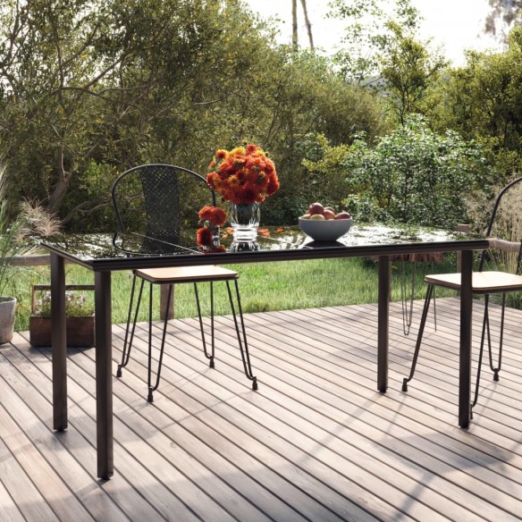 Table à dîner de jardin Noir 160x80x74 cm Acier et verre trempé