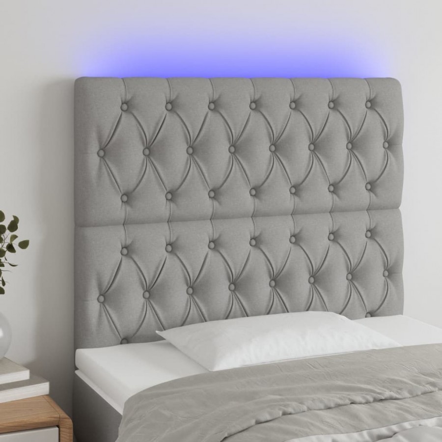 Tête de lit à LED Gris clair 100x7x118/128 cm Tissu