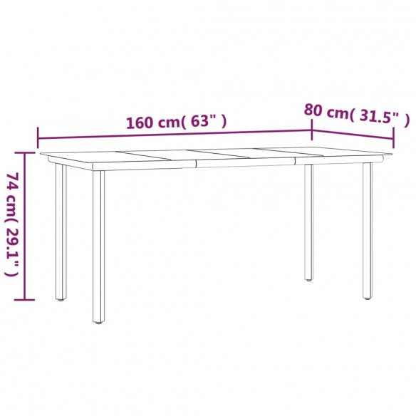 Table à dîner de jardin Noir 160x80x74 cm Acier et verre trempé