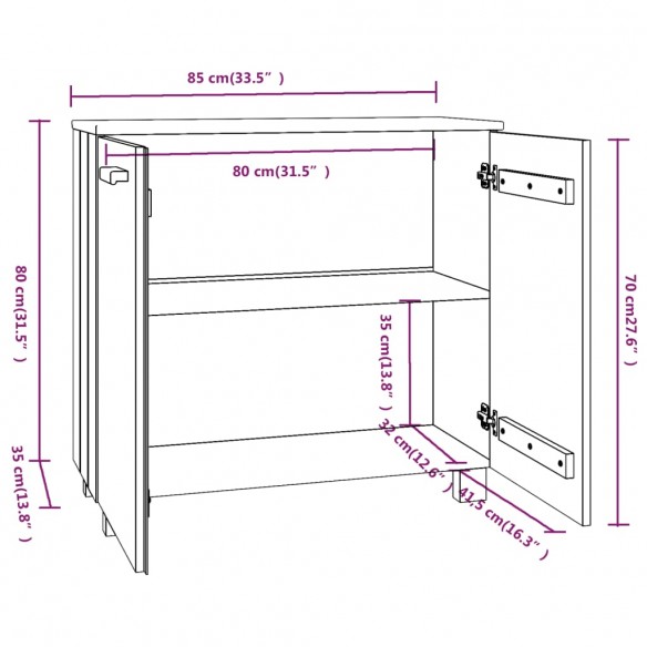 Buffet HAMAR Gris clair 85x35x80 cm Bois massif de pin