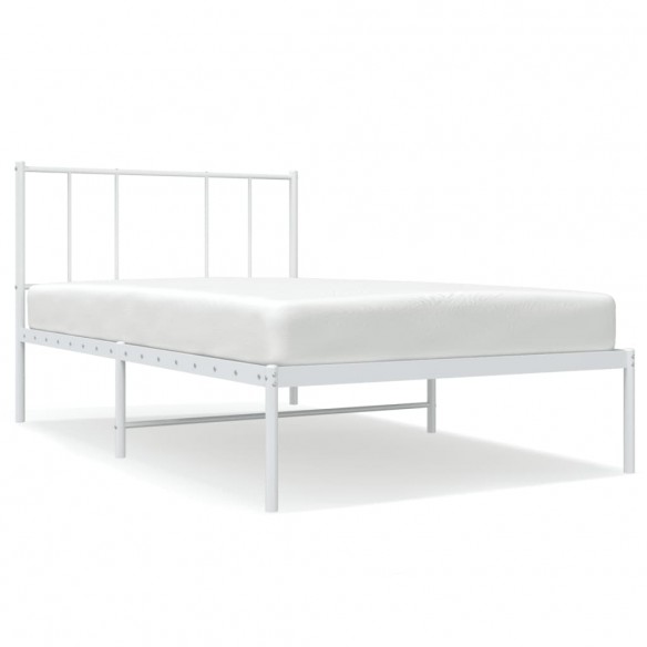Cadre de lit métal avec tête de lit blanc 90x200 cm