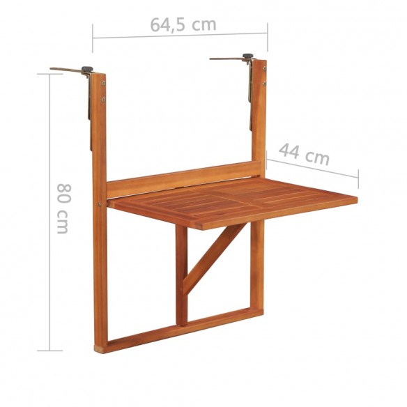 Table suspendue de balcon 64,5x44x80 cm Bois d'acacia massif