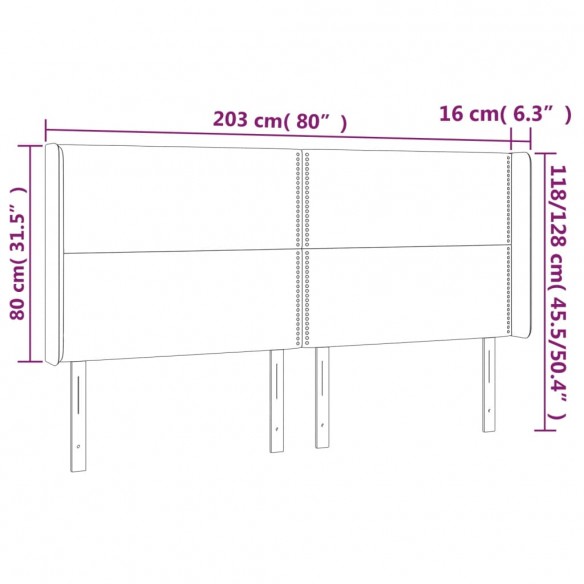 Tête de lit à LED Gris clair 203x16x118/128 cm Velours