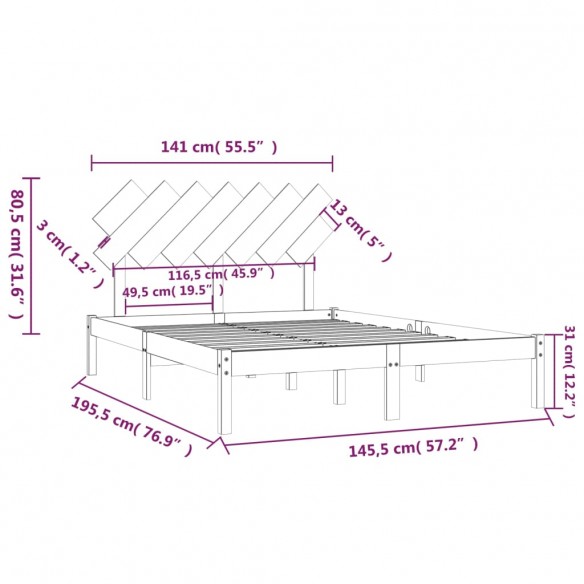 Cadre de lit Blanc 140x190 cm Bois massif