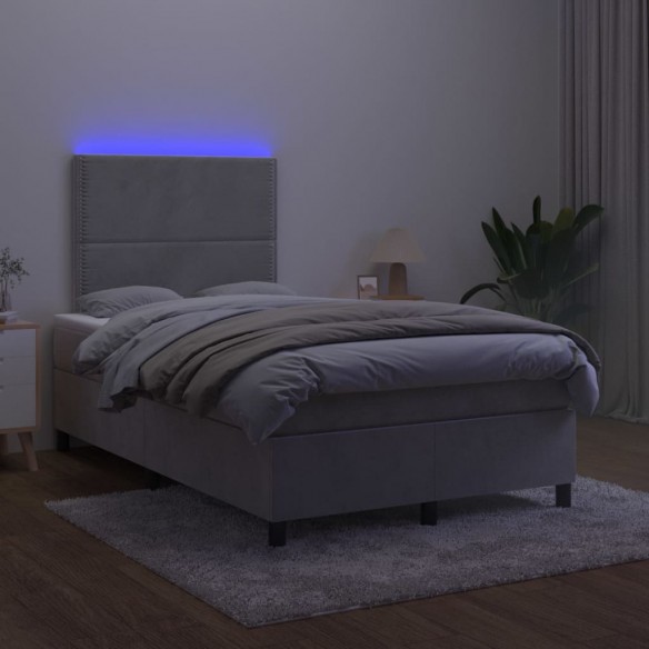 Sommier à lattes de lit matelas et LED Gris clair 120x200 cm