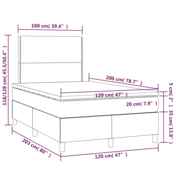 Sommier à lattes de lit matelas et LED Gris clair 120x200 cm