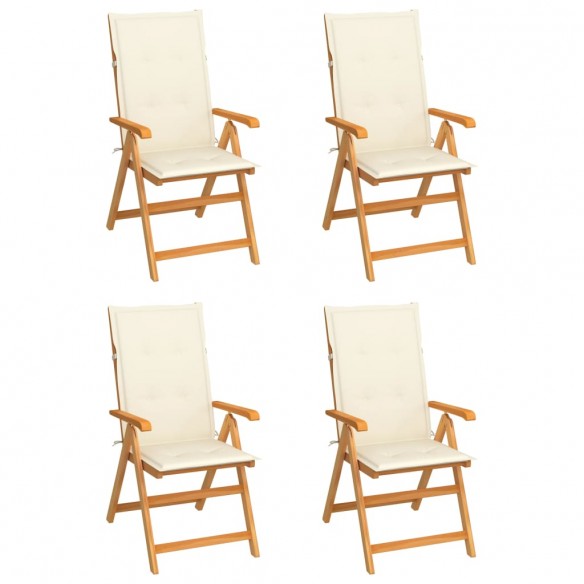 Chaises de jardin 4 pcs avec coussins crème Bois de teck massif