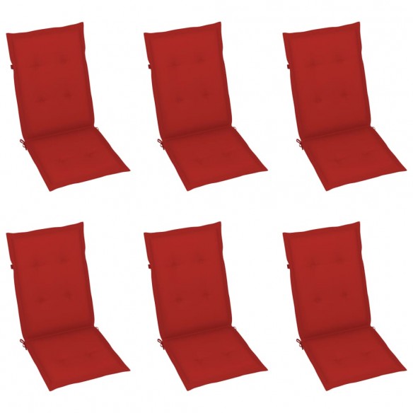 Chaises de jardin 6 pcs avec coussins rouge Bois de teck