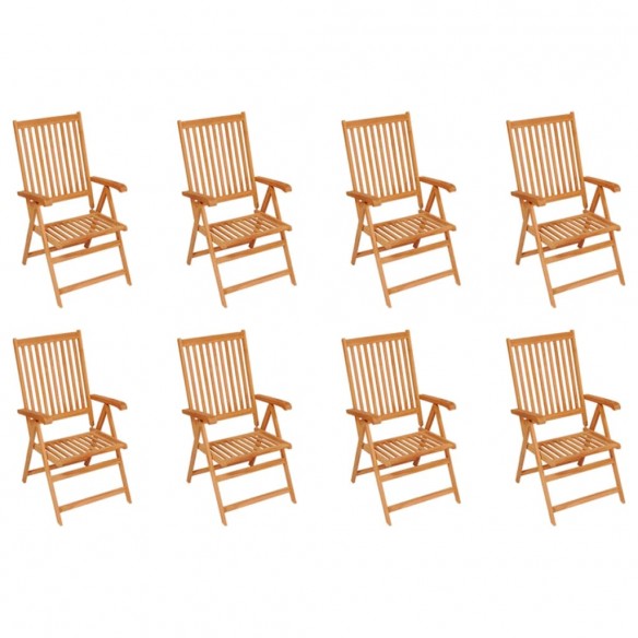 Chaises inclinables de jardin avec coussins 8 pcs Teck solide