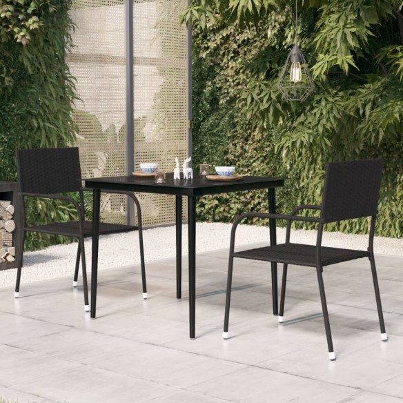 Table à dîner de jardin Noir 80x80x74 cm Acier et verre