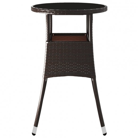 Table de jardin Ø60x75 cm Verre trempé/résine tressée Marron