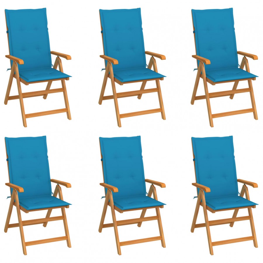 Chaises de jardin 6 pcs avec coussins bleu Bois de teck