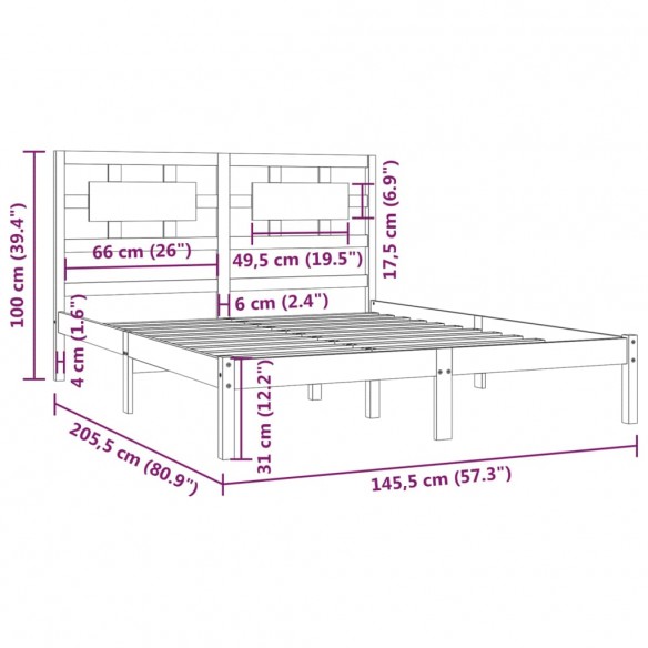 Cadre de lit Bois de pin massif 140x200 cm