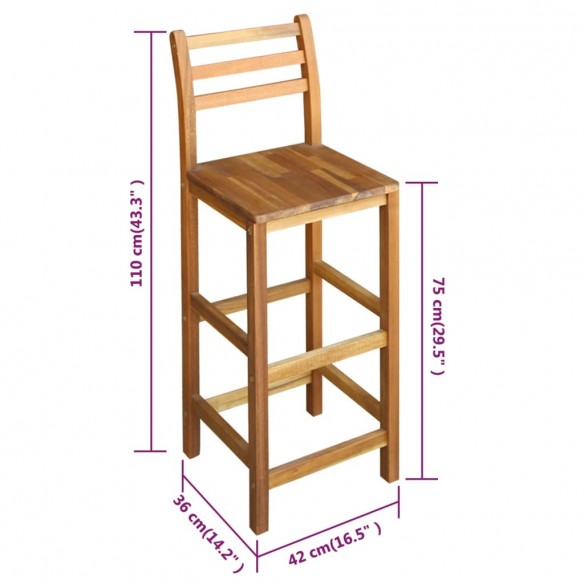 Tabourets de bar lot de 2 bois d'acacia massif