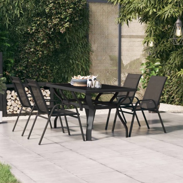 Table de jardin Noir 140x70x70 cm Acier et verre