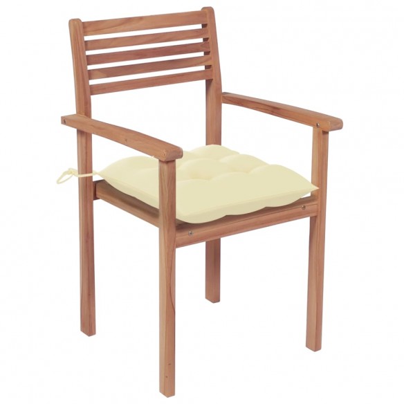 Chaises de jardin 2 pcs avec coussins crème Bois de teck massif