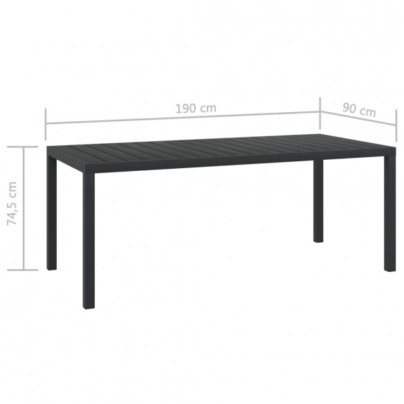 Table de jardin Noir 185 x 90 x 74 cm Aluminium et WPC