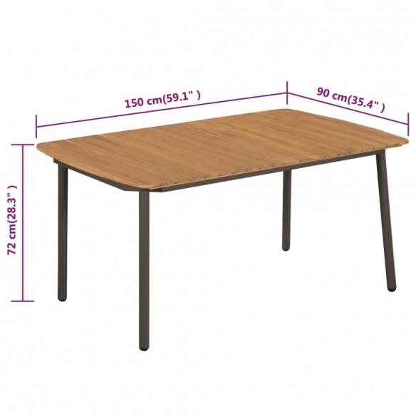 Table de jardin 150 x 90 x 72 cm Bois d'acacia solide et acier