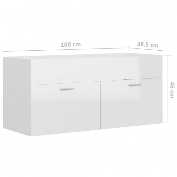 Armoire d'évier Blanc brillant 100x38,5x46 cm Aggloméré