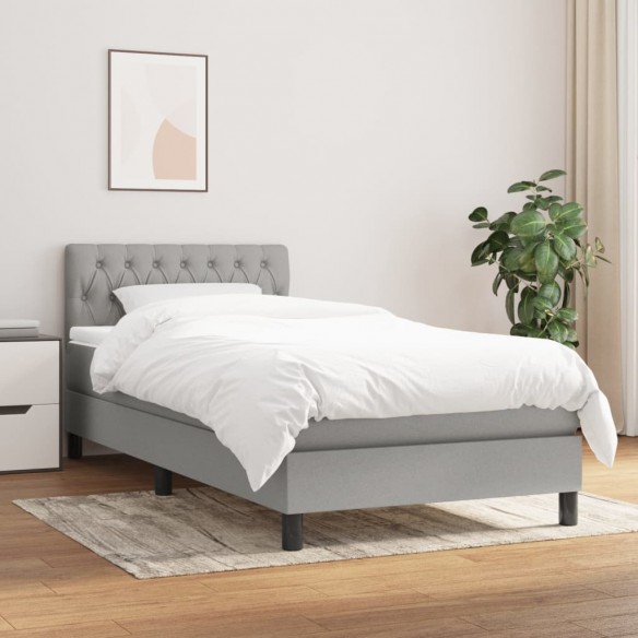 Sommier à lattes de lit avec matelas Gris clair 90x200 cm Tissu