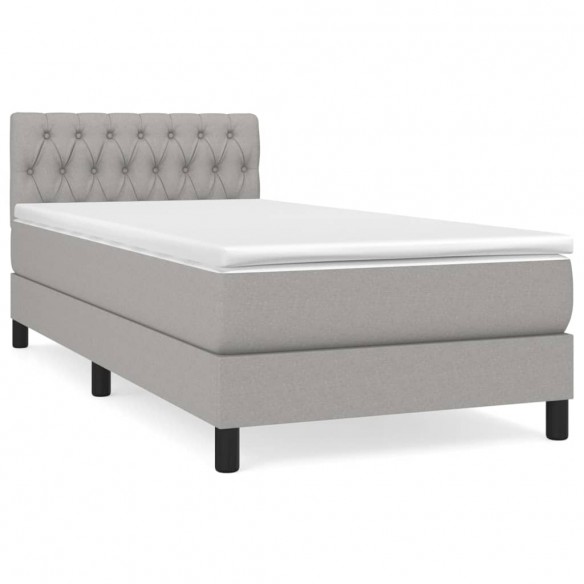 Cadre de lit avec matelas Gris clair 90x200 cm Tissu