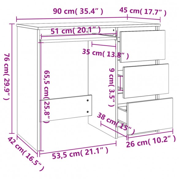 Bureau Blanc 90x45x76 cm Aggloméré