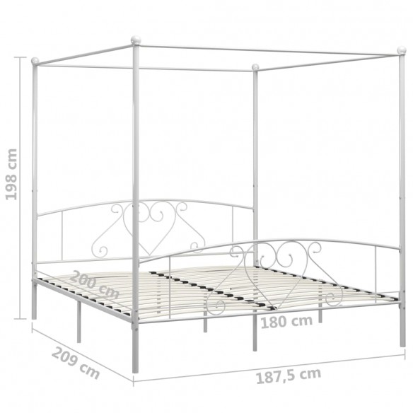 Cadre de lit à baldaquin Blanc Métal 180 x 200 cm